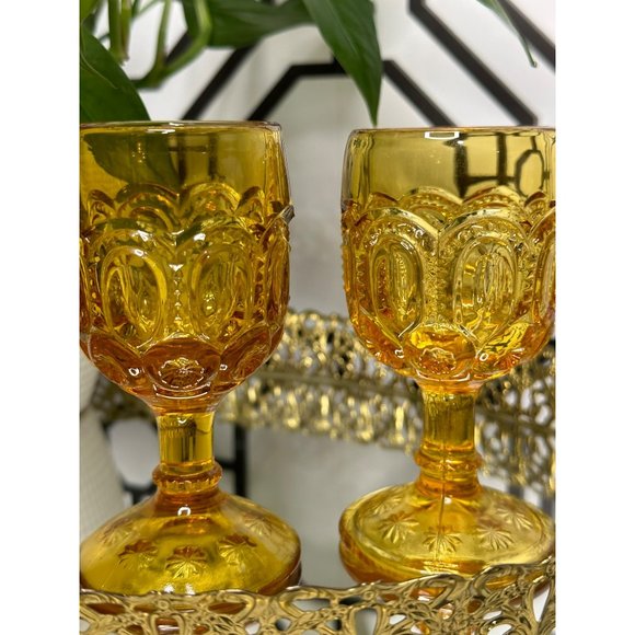 Le Smith Mini Amber Wine Glass Goblet - Moon & Star - Set Of 2 - Picture 4 of 9